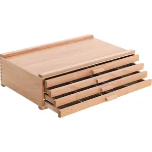 U.S. Art Supply 4-Drawer Artist Tool Supply Box with 5 Compartments per Drawer - Hardwood Art Box for Artist Supplies, Brushes, Pencils, Erasers, Tool Storage Organizer Case