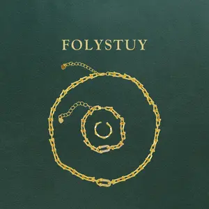 【FOLYSTUY ( Y154+W153+Y120)】Paperclip bracelet necklace, O-shaped, fashionable and suitable for both men and women. The bracelet is elegant for women or men and can be worn dailyThe necklace is 19.6 inches long; the bracelet is 9.25 inches long.