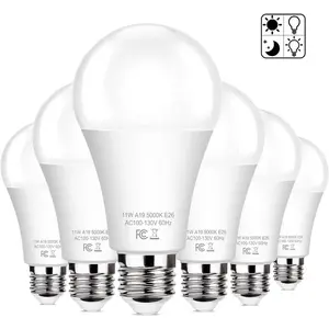 6-Pack Dusk to Dawn LED Light Bulbs, A19 11W(100Watt Equivalent), E26 Basic Automatic On/Off, 1200LM, Daylight White 5000K Smart Sensor Lights, Outdoor For Porch,Garage,Yard,Patio,Garden