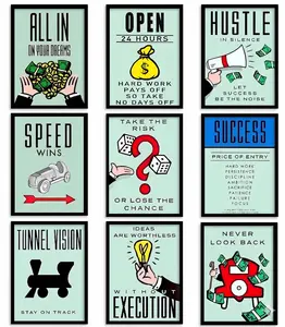 Monopoly Motivational Canvas Wall Art - Inspirational Hustle Quote Poster, Modern Home Decor for Office & Game Room (Multi-Style)