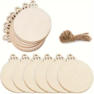 10/30pcs Round Wooden Plates with Holes, 3 Inch Pre-Drilled Unfinished Natural Wood Slices, Wood Design, DIY Crafts, Handicraft, Christmas & Hanging Decorations