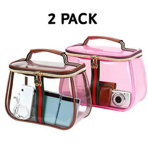 [BUY 1 GET 1 FREE] Designer makeup bag For Women Waterproof Transparent Portable Skincare Storage Case Perfect For Concert Outdoor Essential Clear Hanbag Purse lady large capacity makeup organizer