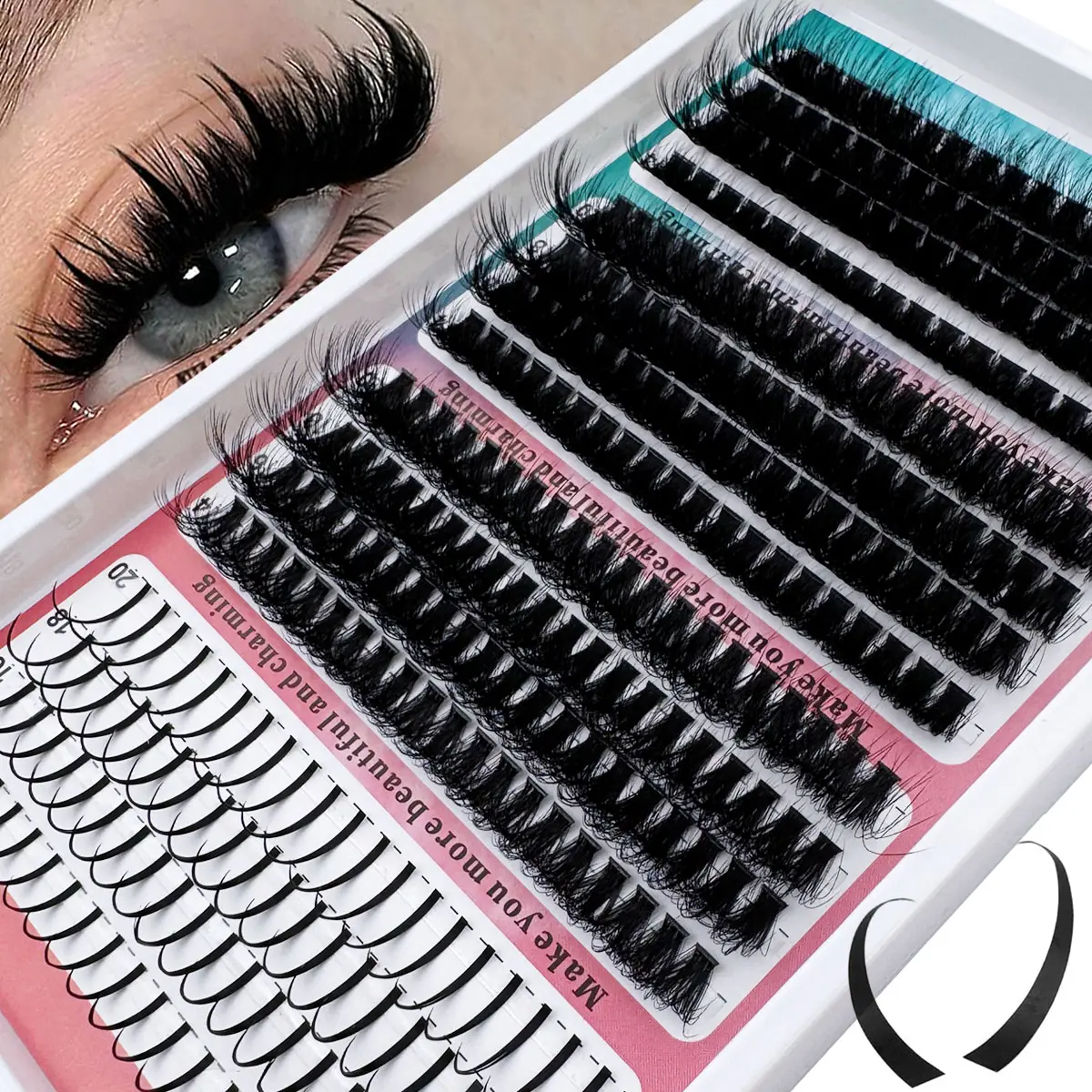 Spikes+120D+160D+200D/60D+80D+100D/40D+60D+80D DIY Cluster Eyelash, Synthetic, Mixed Lengths 14-20mm, D/DD Curl, Natural Volume, Fluffy Style, Longer Looking Eyelashes, Eyelash Cluster Extensions, 320/312/240pcs Set