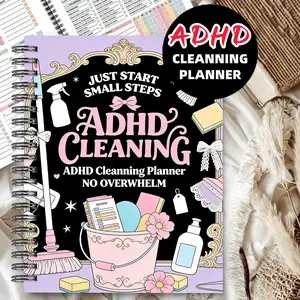 1 Pink Motivation ADHD Cleaning Planner, Spiral bound planner, Journal - Ideal for breaking down cleaning tasks into actionable steps and recording beginnings. Perfect for friends who struggle to start big tasks, serving as a gift for those n
