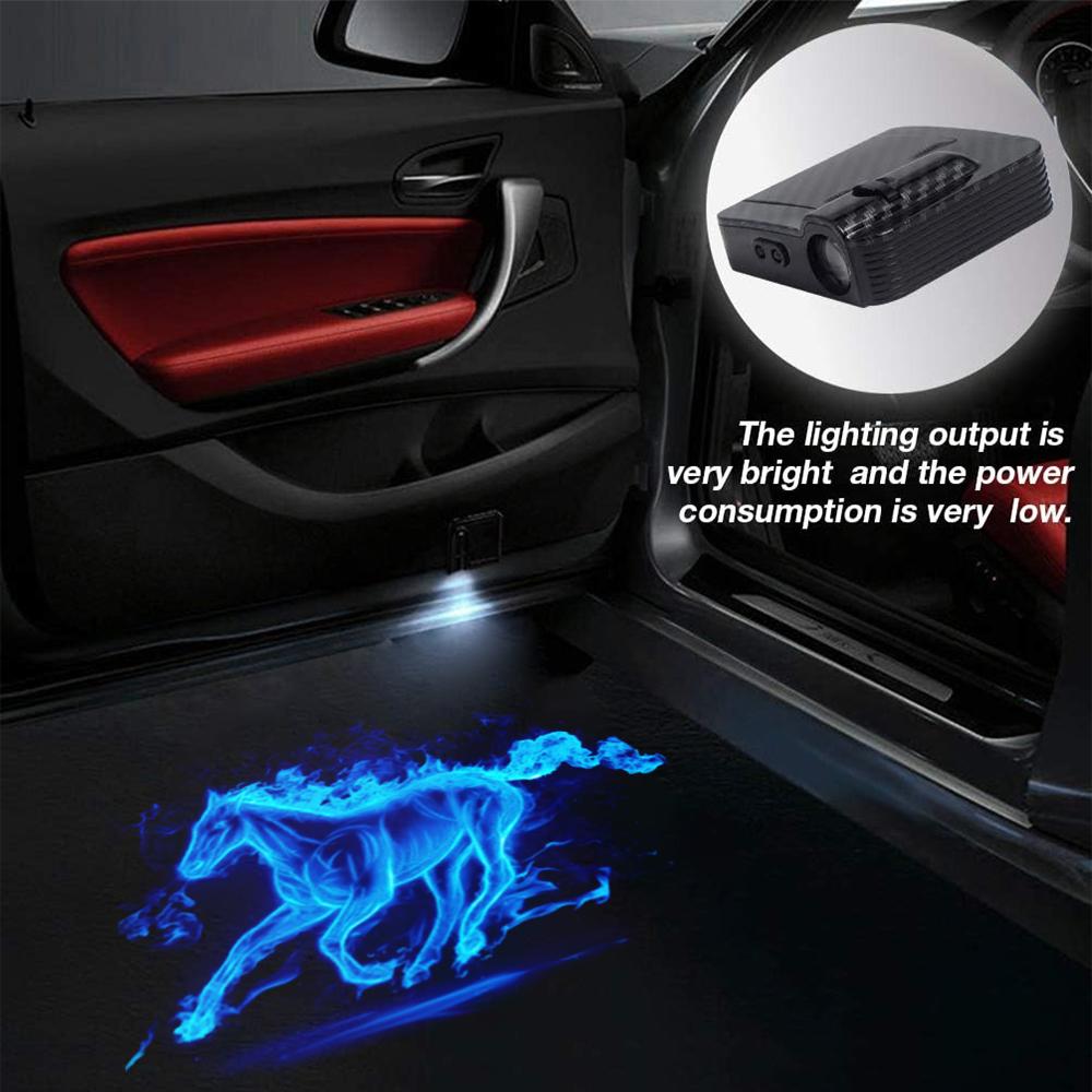 4-Piece Universal Wireless Car Door Welcome Light, Blue Flame Horse, Magic Circle Car Door Projection Light, Car LED Welcome Ambient Light, Easy Installation Car Interio 4-Piece Universal Wireless Car Door Welcome Light, Blue Flame Horse, Magic Circle Car Door Projection Light, Car LED Welcome Ambient Light, Easy Installation Car Interio