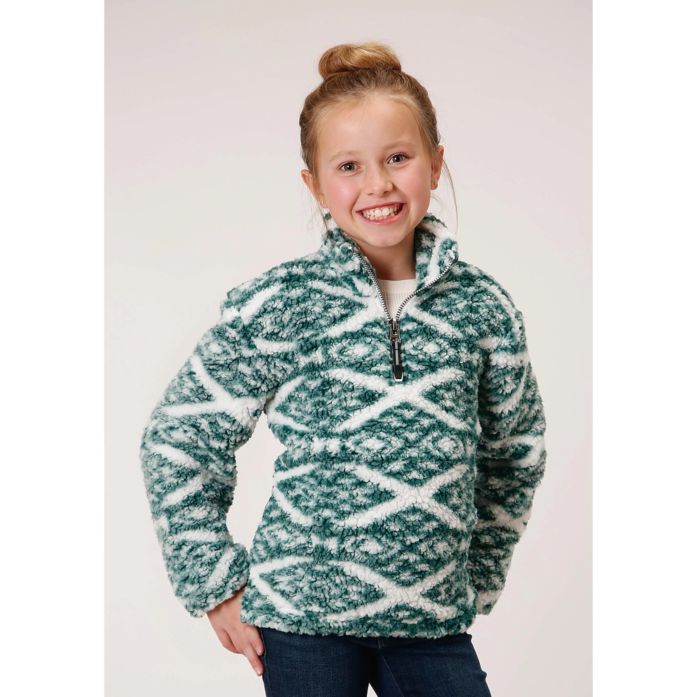 Girls Womens  Diamond Print Polar Fleece Pullover