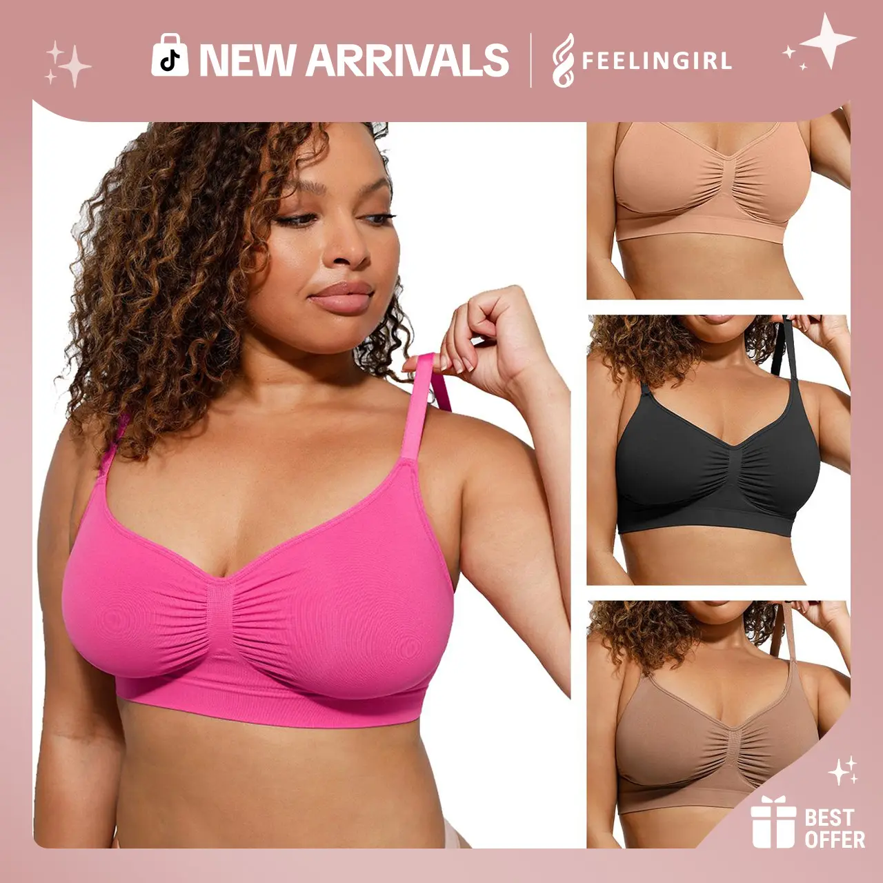 FeelinGirl WIRELESS Bra Women's Wireless Bra Comfort Bralettes Suitable for up to 44DD No Underwire Unlined Cami Bra Seamless Tshirt Bras Sports Bra