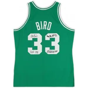 Framed Larry Bird, Robert Parish, and Kevin McHale Boston Celtics Multi-Signed Mitchell & Ness Green Larry Bird 1985 Authentic Jersey with Multiple Inscriptions - Fanatics Authentic Certified