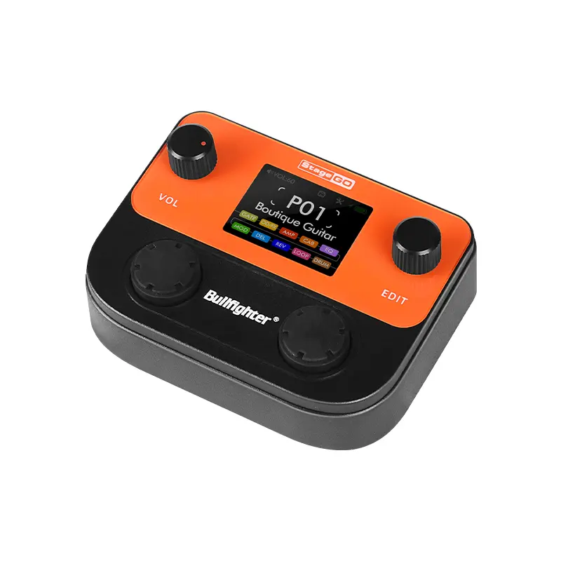 Bullfighter Pocket Effects Processor — A guitar/bass processor featuring an integrated digital audio interface, built-in battery, Bluetooth app control, and USB audio functionality, with over 40 built-in effects (distortion, delay, reverb, chorus, etc.).