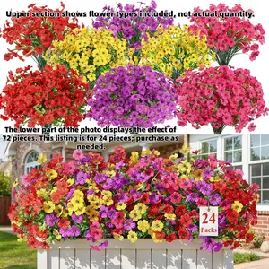 24 Bundles Artificial Flowers for Outdoor Decoration, UV Resistant Silk Faux Daisy, Spring Fake Plastic Plants, Mixed 4 Colors, Lifelike Artificial Flower