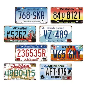 8pcs Vintage Metal Tin Plates, Classic US State Number Plates, 6x12 Inch Vintage Wall Decor for Man Cave, Garage, Bar, Home - Collectible Car Labels, No Power Required, Gift for Friends