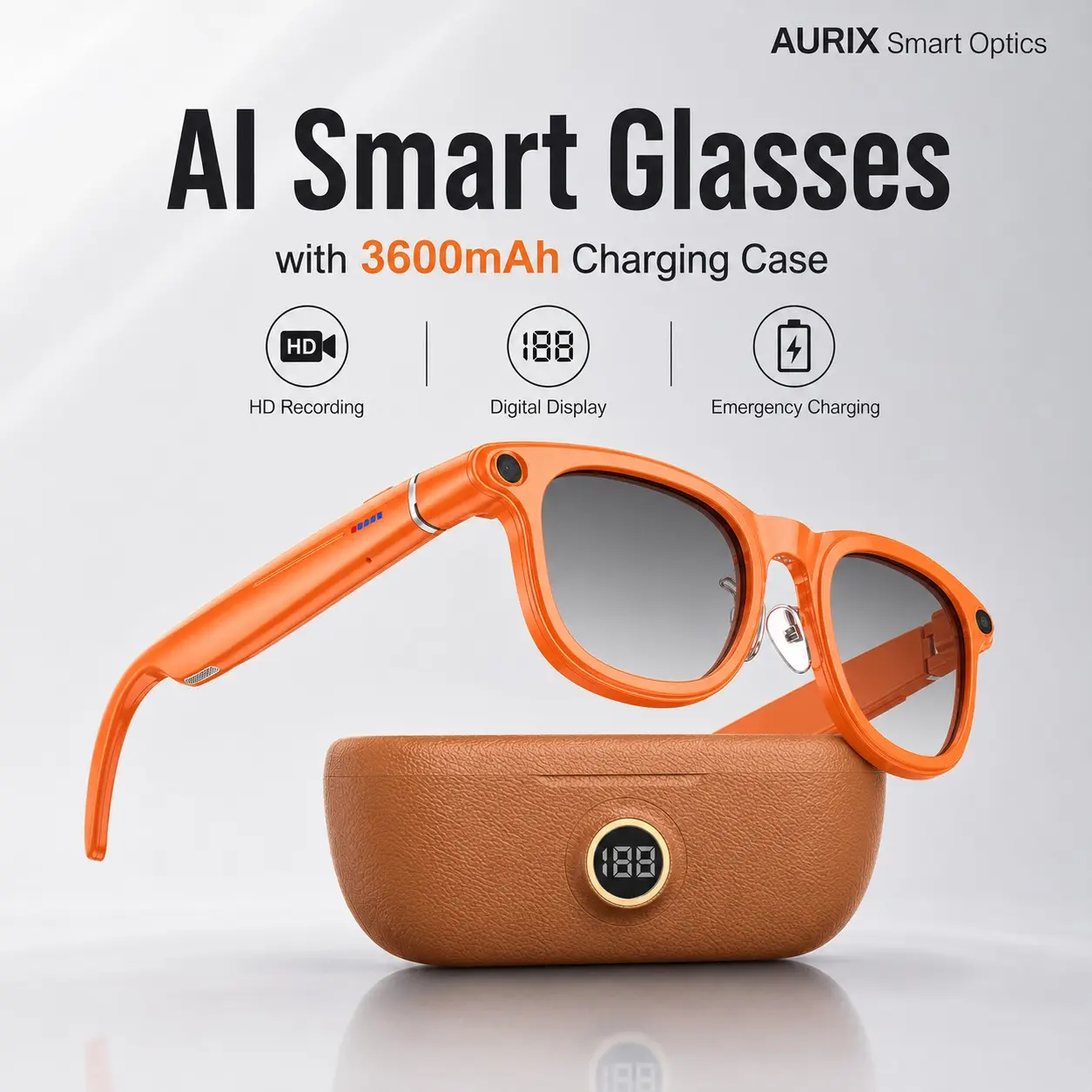 2026 AI 4K Smart Camera Glasses, Wearable Smart Glasses, Wearable Tech Glasses, with 6-axis stabilization AI Photo Recognition, Real-Time Translation & Charging Case, ENC noise reduction for Bluetooth Calls, 2 pairs of interchangeable lenses