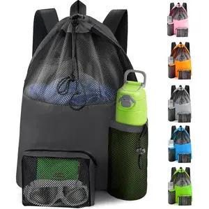 Swim Mesh Beach Bag, Waterproof Gym Bags for Women and Men, Large Pool Bag Swimming Gear Drawstring Backpack