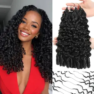 New Rhiso Burmese Curly Crochet Human Hair For Miracle Knots Natural Black Machine Made Feather Crochet Human Hair Deep Wave Jerry Curly Crochet For Miracle Knots Pre- Separated 50g/Pack