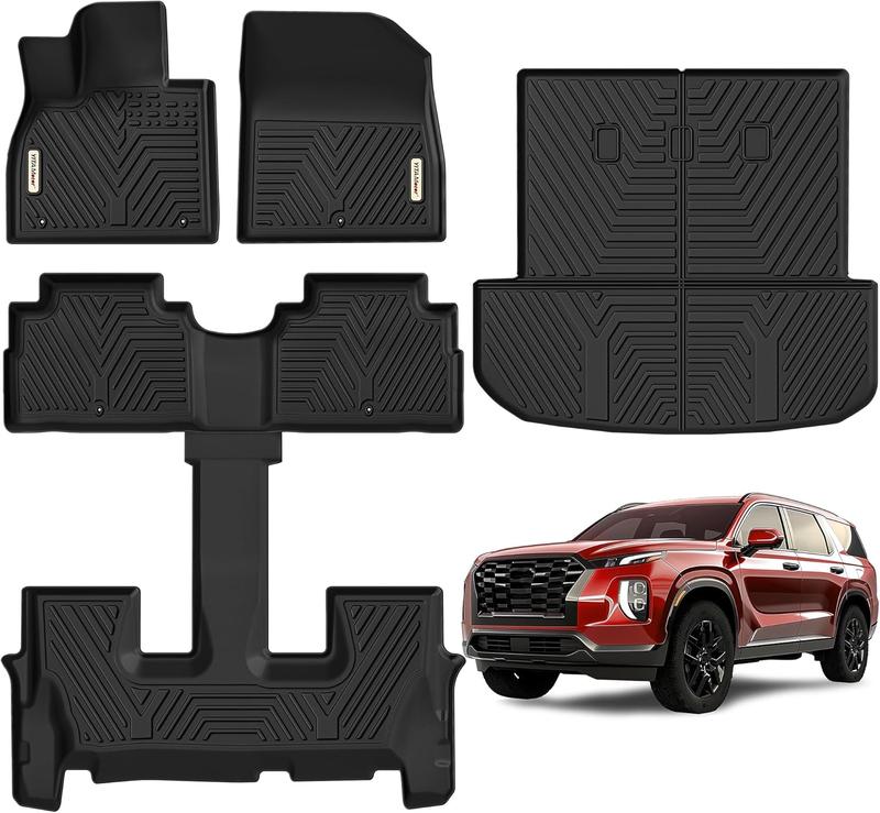 YITAMOTOR Floor Mats Fit for 2020-2025 Hyundai Palisade Bucket Seats 7 Passenger, Rear Trunk Mat with Backrest Mat Floor Mat Replacement fit for Palisade Accessories TPE All Weather Floor Mats, Black