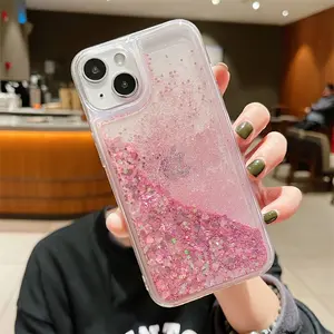 Gradient Glitter Liquid Sand Phone Case, Transparent Anti-Drop Shockproof Soft Cover, Compatible with iPhone 15/16/17 Series, Protective Mobile Accessories
