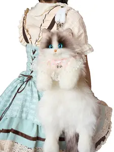 Handmade Two-Tone Plush Cat Backpack, Cute Style, Adjustable Shoulder Straps, Lightweight Soft Bag, Ideal for Girls, Travel, School, Birthday Gift