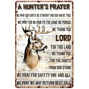 Rustic Deer Hunting Metal Sign - 'A Hunter's Prayer' Vintage Tin Wall Art for Home Bar, Garage or Man Cave