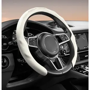 Nappa Leather Steering Wheel Cover – Breathable Perforated Anti-Slip 5D Sport Grip Cover for Cars, Universal Fit for Men & Women