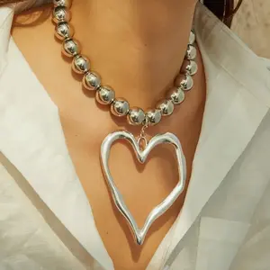 Silver Bohemian Style Beaded Heart-shaped Pendant Necklace