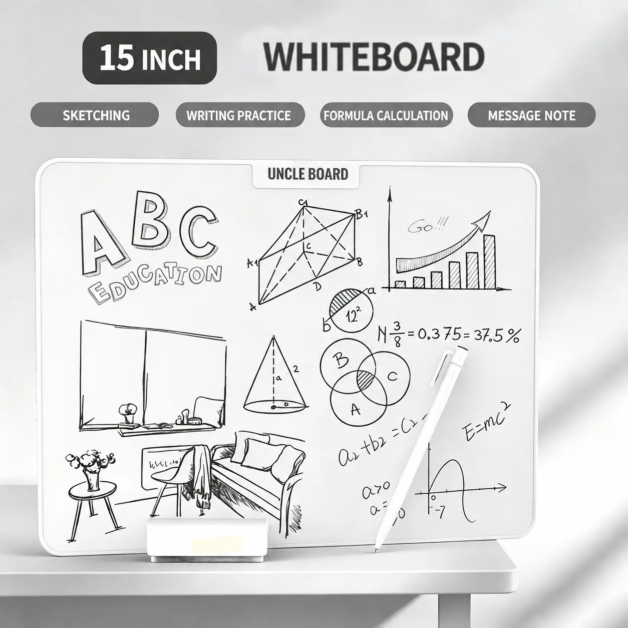 Inkless Writing Tablet 15 in Dry Erase Board - Reusable, Washable, Unisex Adults Casual Memo & Doodle Pad for Home, Office, Students; Best Gift for Students & Business to-do Notes