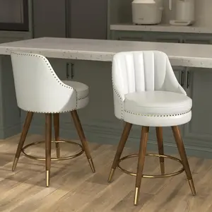 Counter Height Bar Stools Set of 2, 24" Leather White Bar Stools with Backs, Swivel Counter Stools with Wooden Legs for Kitchen, Counter Height Bar Stools Set of 2, 24" Leather White Bar Stools with Backs, Swivel Counter Stools with Wooden Leg for Kitchen