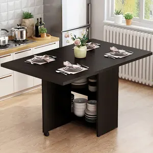 Folding Dining Table Drop Leaf Table for Small Spaces with Storage Racks Multifunction Space Saving Table Extension Dinner Table for Kitchen Bedroom Dining Room