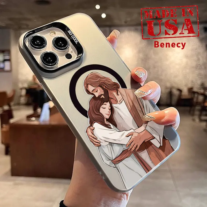 Cartoon Jesus Character Hybrid Phone Case, HD Print Durable Magnetic Anti-Drop Casing, Shockproof Silicone-PC Back, Long-Lasting Fits iPhone 11/12/13/14/15/16 Pro Max-XR-XS Plus Handheld Accessory
