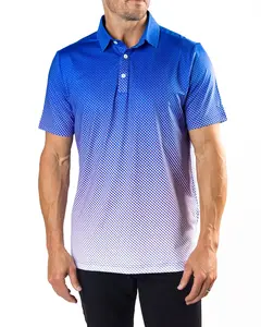 Sunday Swagger Blue Fade Polo Shirt – Men's Gradient Dot Golf Shirt – Stylish Ombre Short Sleeve Performance Top for Summer