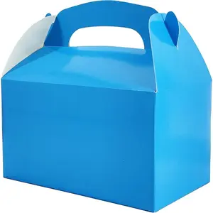 Gable Treat Boxes, Goodies Favor Gift-Box For Kids Birthday Party Favors, Weddings Events, Baby Shower, 6.25" x 3.5" x 3.5" Inch Box (Blue Treat Box, 12-Pack)