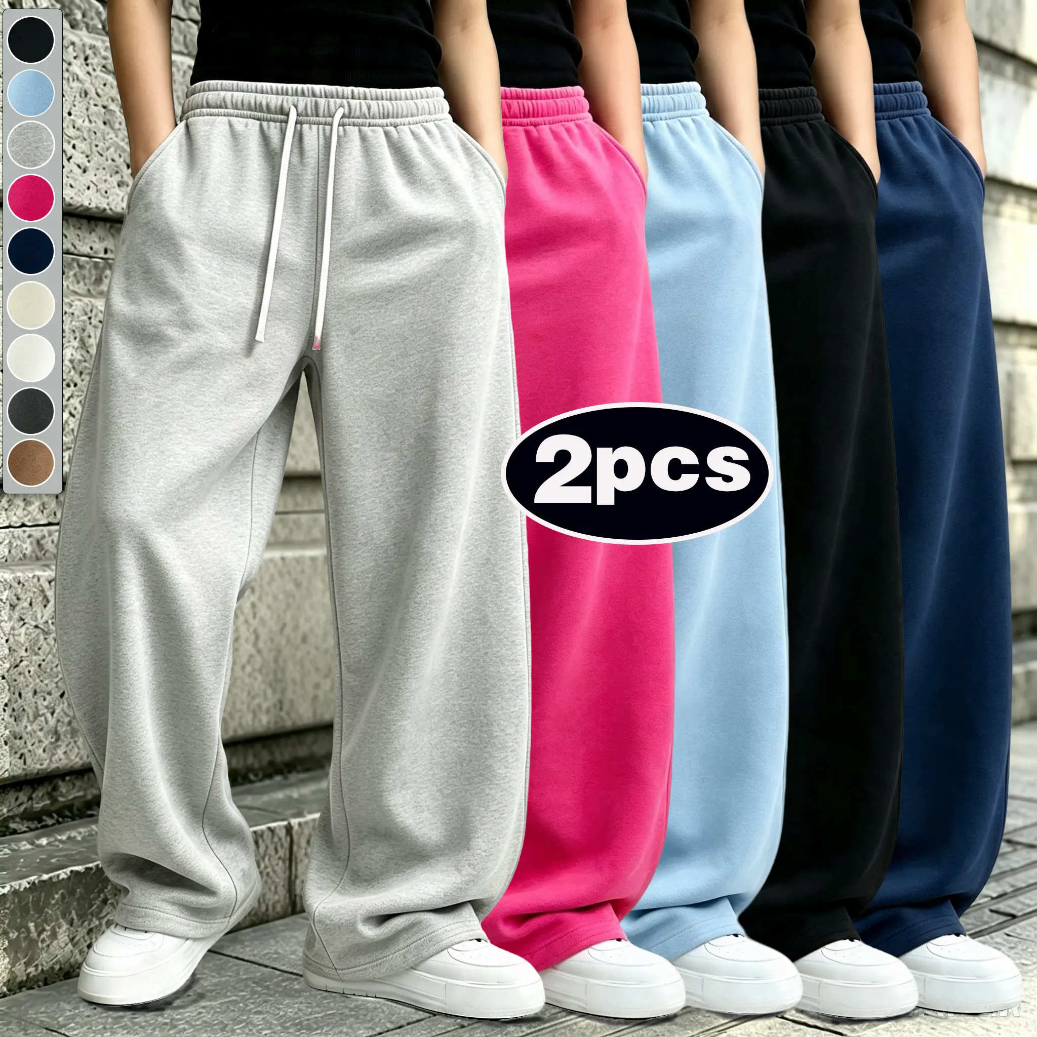 Lazy style light gray wide leg sports sweatpants for men, with a hanging feeling, loose straight leg floor pants, versatile casual pants for daily commuting