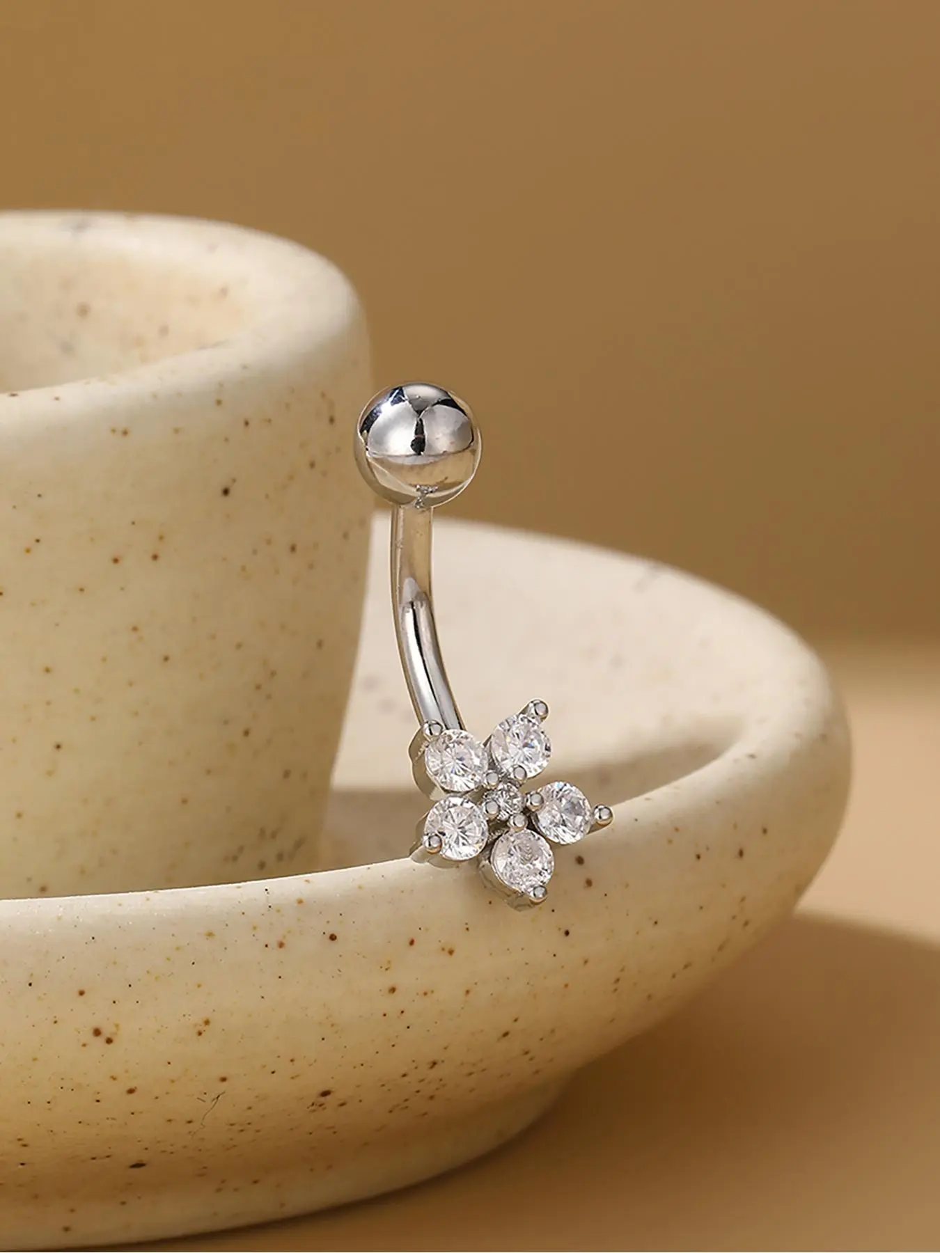 Flower Design Belly Ring, Navel Ring, Rhinestone Decor Belly Piercing Jewelry, Belly Button Piercing for Women, Fashion Jewelry for Party, Daily Clothing Decor, Trendy All-match & Exquisite Jewelry for Gift, Body Jewelry