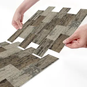 10/20PCS AST-L Herringbone Brown-Grey Distressed Wood Grain Peel and Stick Tile Stickers, Thick PE Frosted Waterproof Self-Adhesive Wall & Floor Decor