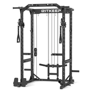 RitKeep Power Cage M10 for Home Weight Training, Power Rack with Pulley System, Multi-Function Workout Machine with Adjustable Cable Crossover System, and More Training Attachments