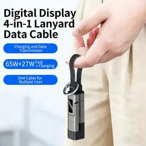 2026 Multi 4 in 1 Short Type C Keychain Lanyard Data Cables with LED Display,Braided PD Fast Charging Cord Convenient for Outdoor Travel  gear phone accessory fast charge multifunctional folding