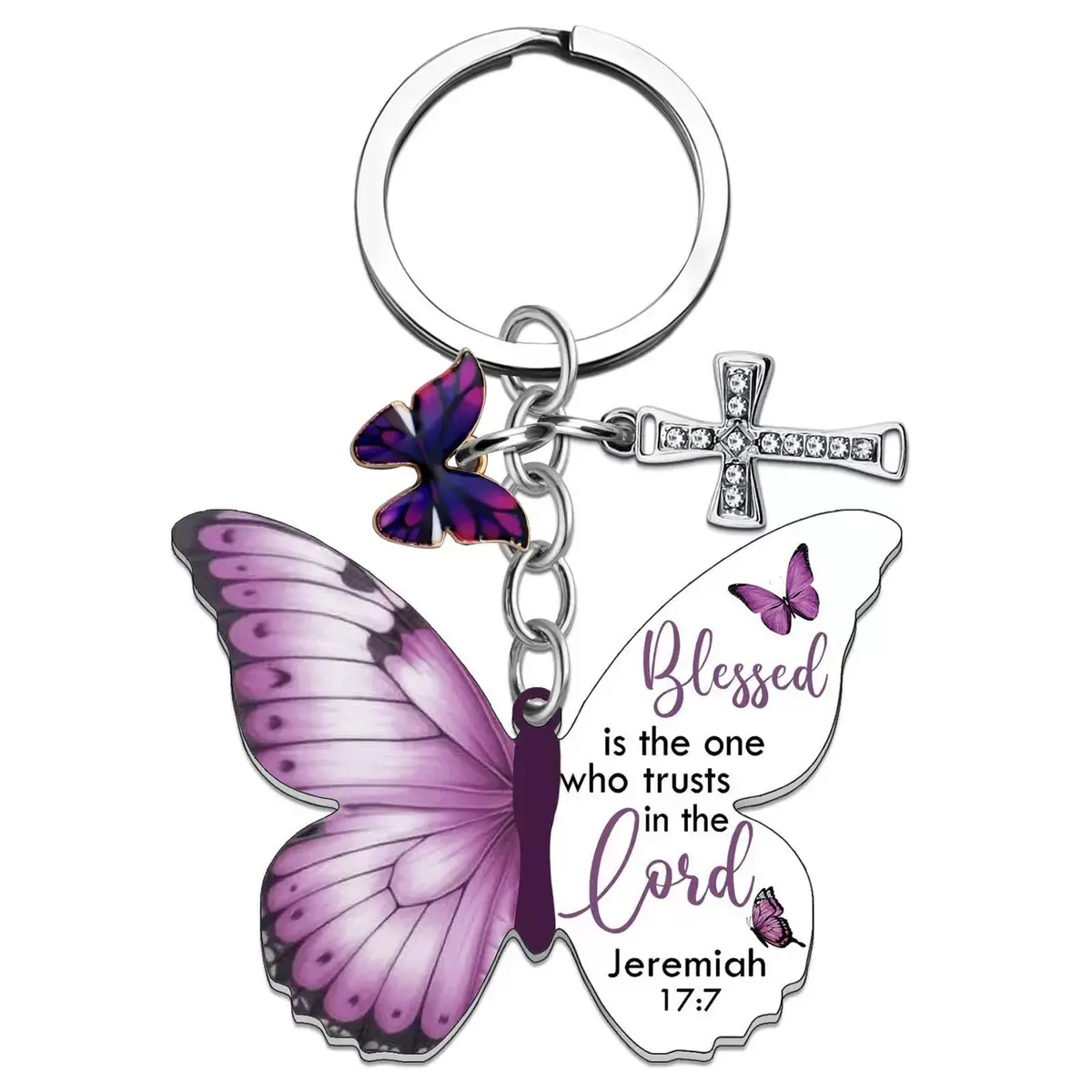 Purple Butterfly Christian Keychain - Bible Verse Cross Embellished Charm, Religious Inspirational Gift for Women, Animal-Inspired Butterfly Princess Fashion Keychain Accessories, Butterfly Princess Keychains