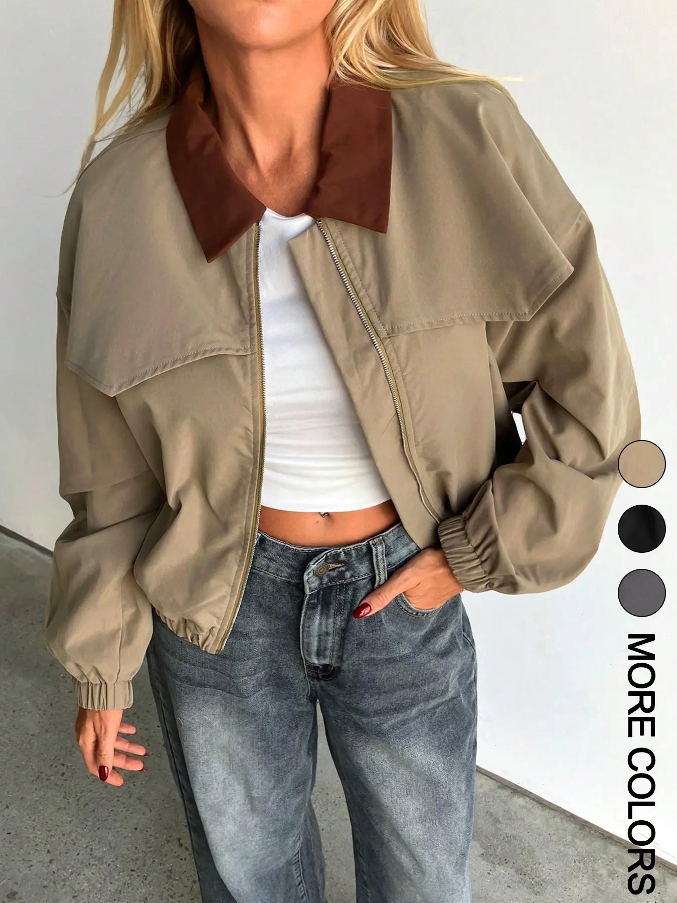 Women's Casual Colorblock Collar Woven Fitted Jacket Commuter Autumn Outerwear Coats, Ideal for Spring and Fall, Perfect for Graduation and Back to School Seasons, Womenswear