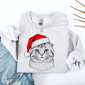 Scottish Fold, Santa, Cat, Christmas, Cat Lover, Pet Sweatshirt, Crew Neck, Women's, Crewneck Pullover Soft