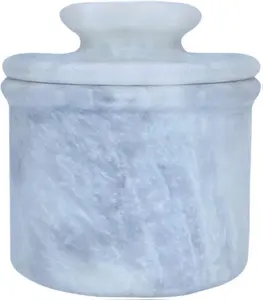 White Marble Butter Keeper with Lid Handmade Stone Butter Crock Soft Spreadable French Butter Dish for Countertop Elegant Kitchen Accessory Durable Marble Storage Pot Large 3 oz Capacity Modern Home and Kitchen Decor Gift Idea real stone Organiser