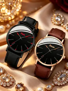 2pcs Men's Business Casual Fashion Quartz Watch Set, Perfect for Daily Wear, Parties, Birthdays, Father's Day, Teacher's Day, Graduation, Valentine's Day, Christmas, Anniversary Gifts