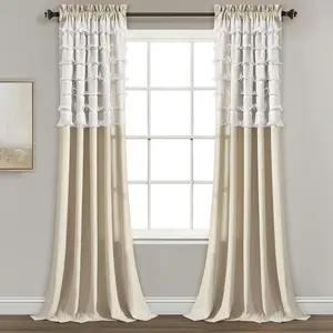 Lush Decor Avery Window Curtain Panels - Set of 2, Neutral, 54x84+2, with Ruffled Design and Soft Beige Color