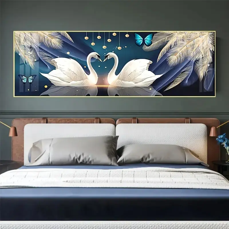 Swan Pattern Unframed Painting, Modern Hanging Wall Art Canvas Printing without Frame, Aesthetic Wall Decor for Home Living Room Bedroom, Above Bed Wall Decor, Ornaments, Decoration, Artistic