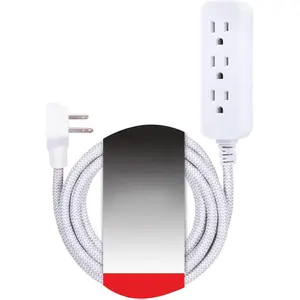 Outlet Power Strip Surge Protector 8 Ft Braided Long Cord Extension Cord Surge Protector Power Strip Flat Plug Extension Cord 250 Joules ETL Listed White 38433