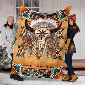 A Sheep Head Totem Printed Blanket, Suitable for All Seasons, Perfect As a Gift Blanket for a Camper