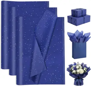 135 Sheets Glitter Tissue Paper for Gift Bags 20 x 14 Inch Navy Blue Tissue Paper Bulk with Sparkle for Gift Wrap DIY Crafts Wedding Birthday Graduation Father's Day Decor
