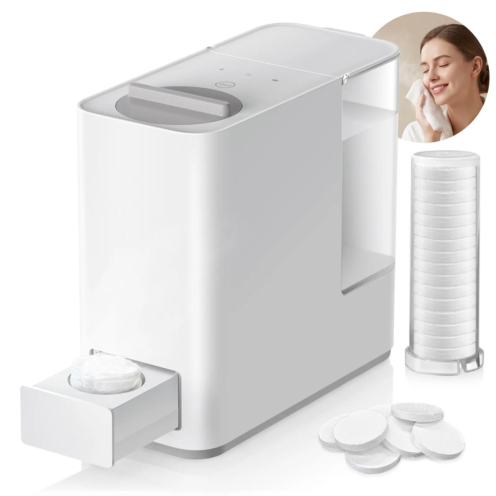 Hot Face Towel Warmer Machine, Pop-Out Drawer Auto‑Retractable Dispenser, 5‑Sec Quick Heat, Adjustable Temp, Includes 20 PCS Compressed  Towel，for Skincare & Home Spa.