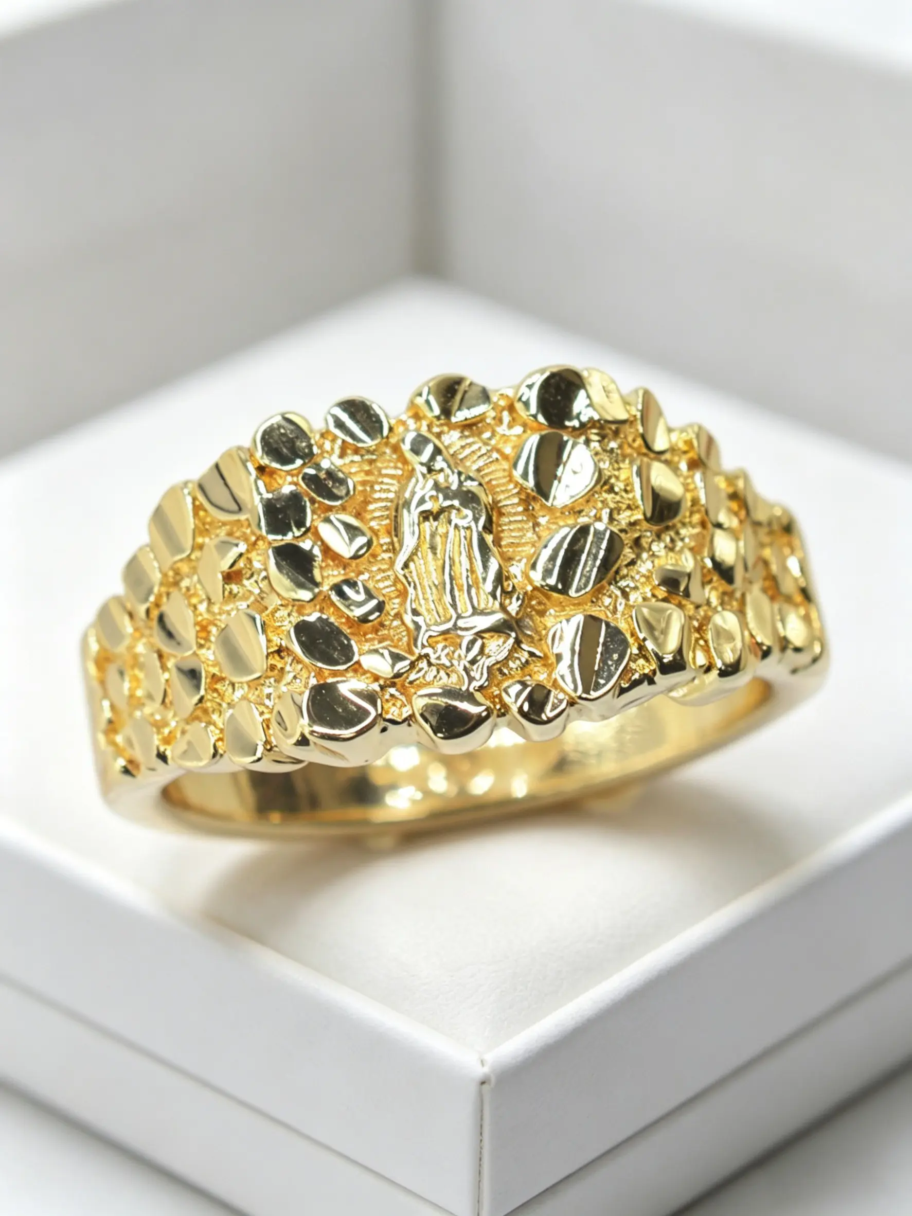 Elegant Guadalupe Virgin Relief Religious Ring, Unisex, Thanksgiving, Easter, Church Worship Guardian Jewelry