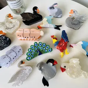Womens Clip Bird Acetate Clip Black Swan Clip Leopard Print Bird Animal  Parrot Hair Accessories Simple Funny Shark Clip Fashion