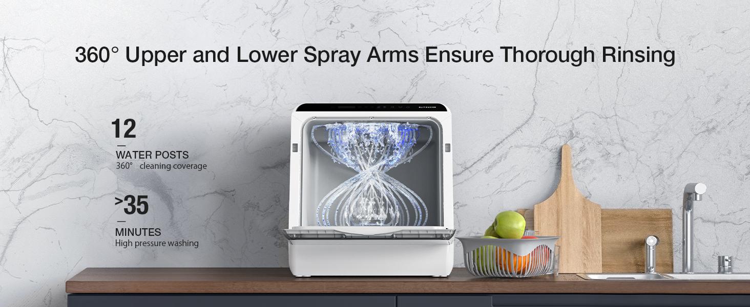 Countertop Dishwasher, BLITZHOME WiFi Smart App Control 6 Programs Portable Mini Dishwasher with 5L Built-in Water Tank, 360° Dual Spray, High-Temp & Dry, Delay Start Function, Compact Tabletop Dishwashers for Kitchen, Apartment, Camping, RV