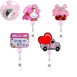 Cute Penguin Nurse ID Badge Holder, Retractable Badge Reel, Beaded Shiny Badge Stand with Clip, Badge Decoration, Office Supplies for Healthcare Workers